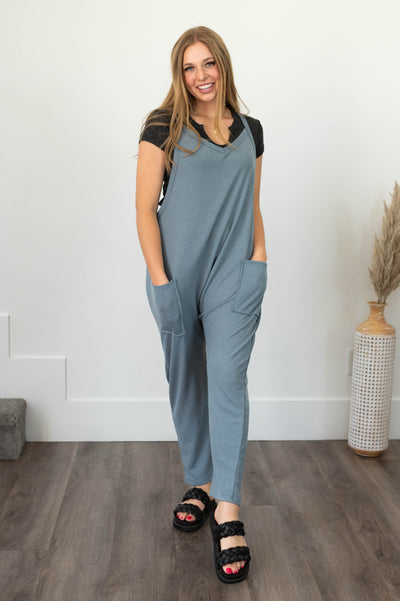 Knit chambray jumpsuit