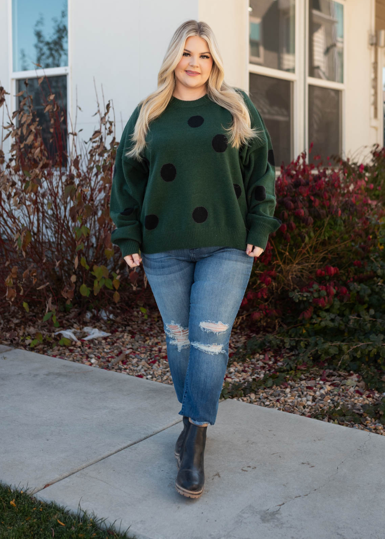 Plus size green polka dot sweater