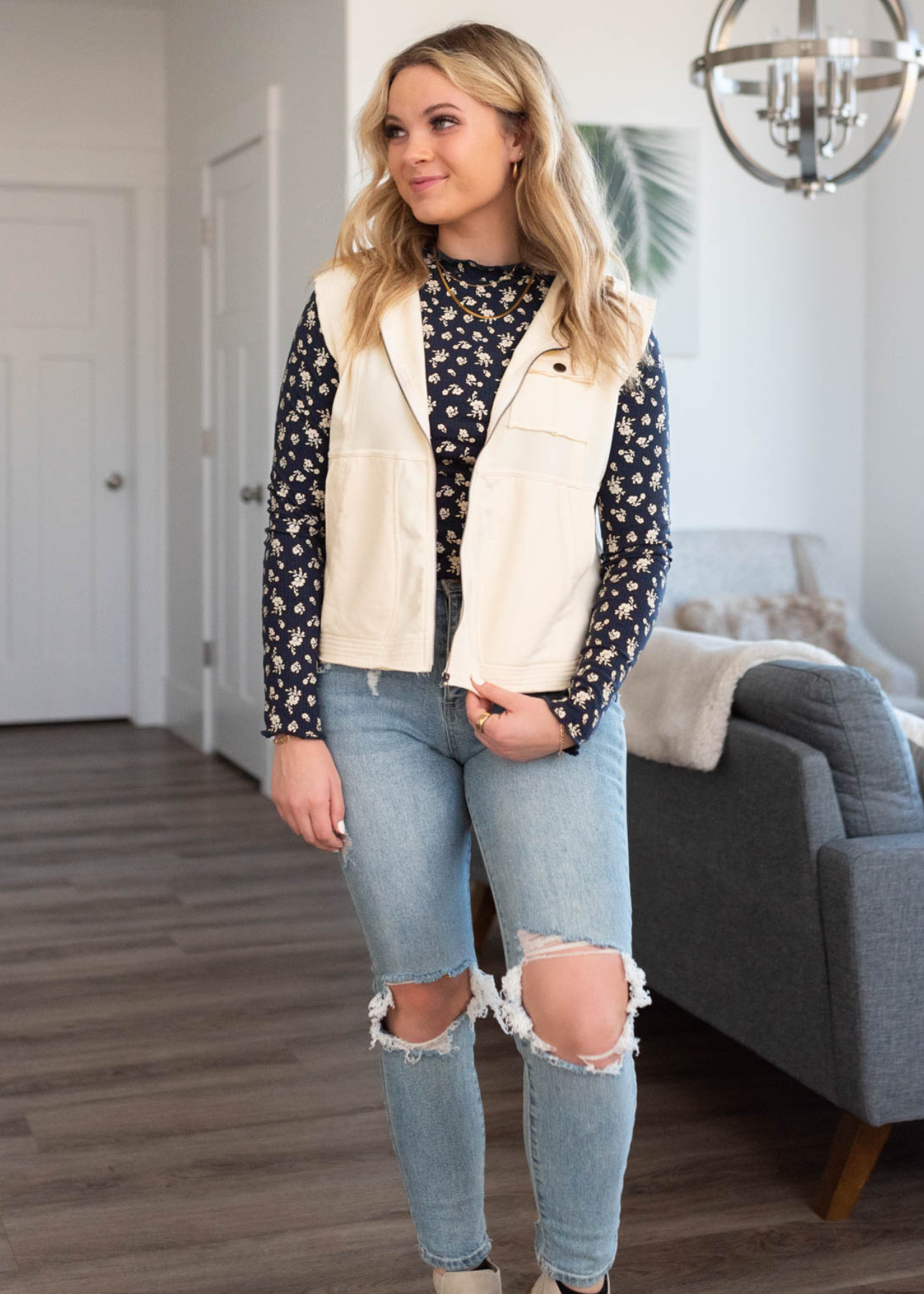 Zip up cream vest
