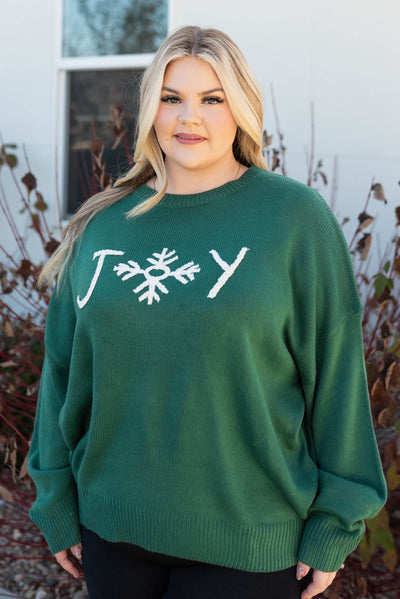 Long sleeve plus size joy hunter green sweater