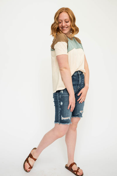 Seafoam top with short sleeves