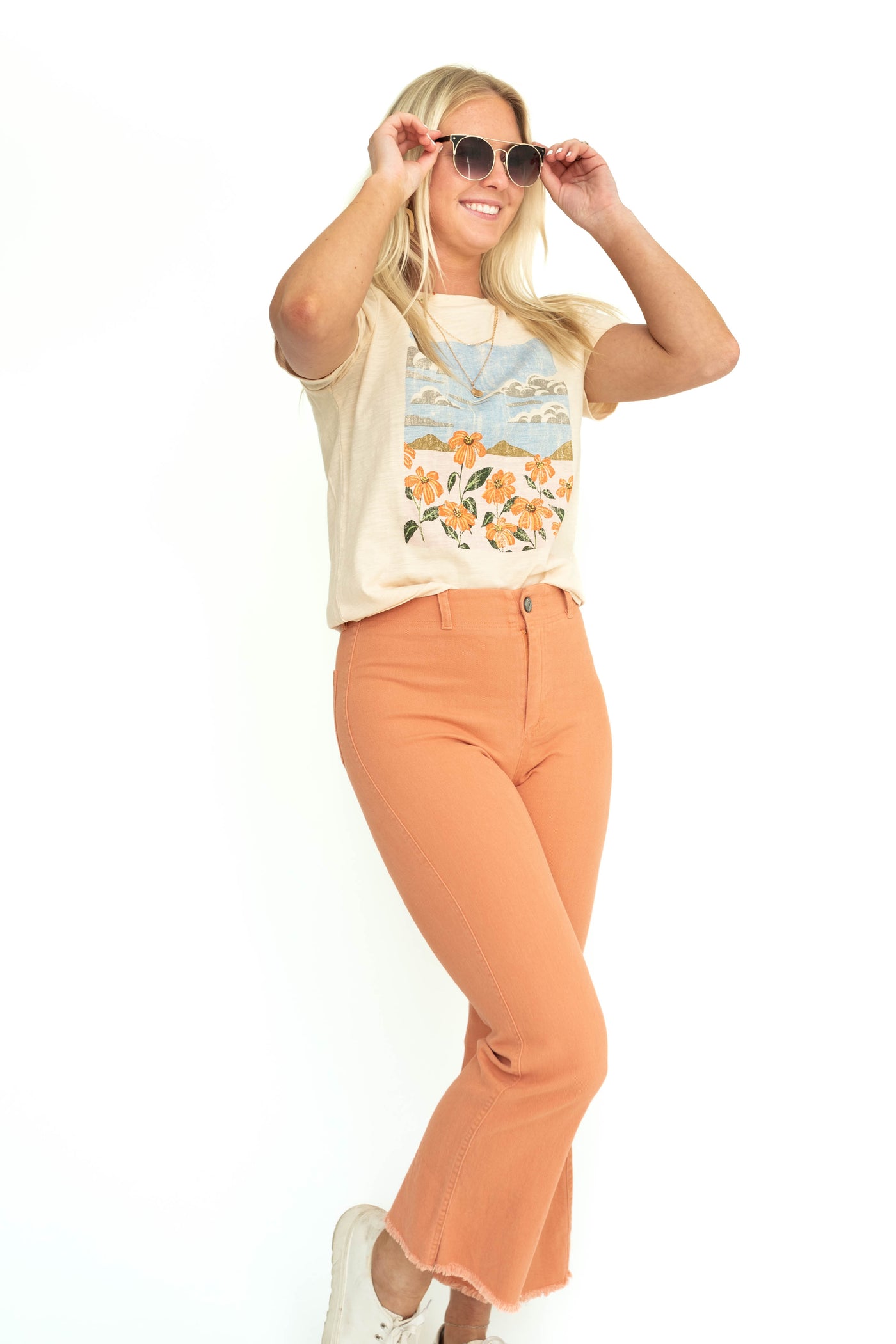 Ankle length ginger coral pants
