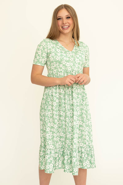 Short sleeve mint floral dress