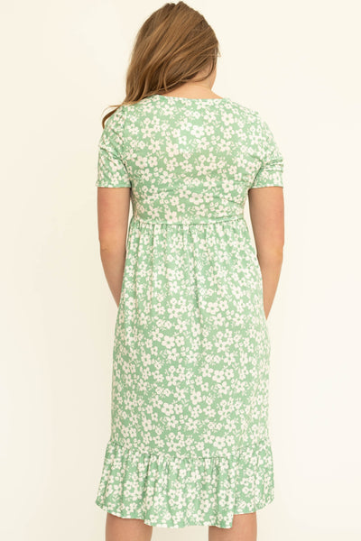 Back view of a mint floral dress
