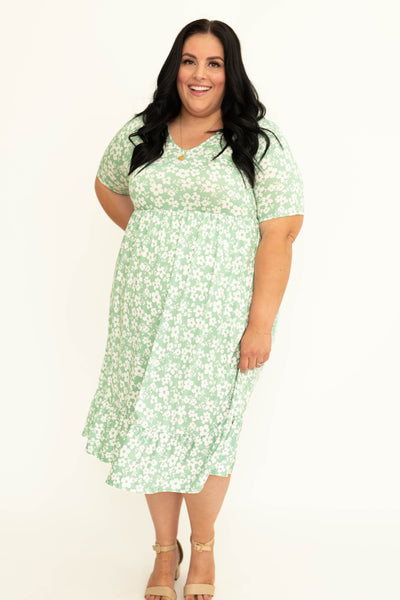Short sleeve plus size mint floral dress
