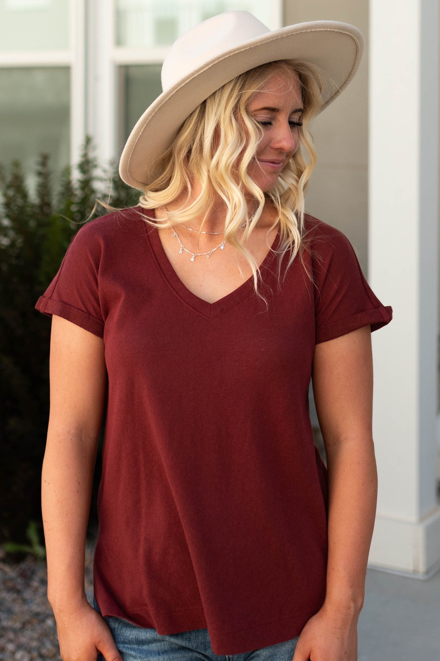 Short sleeve wine top