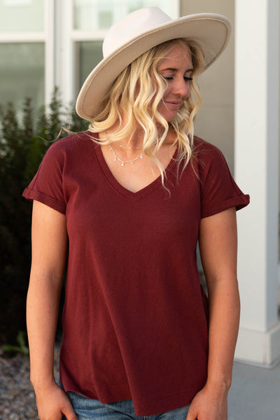 Short sleeve wine top
