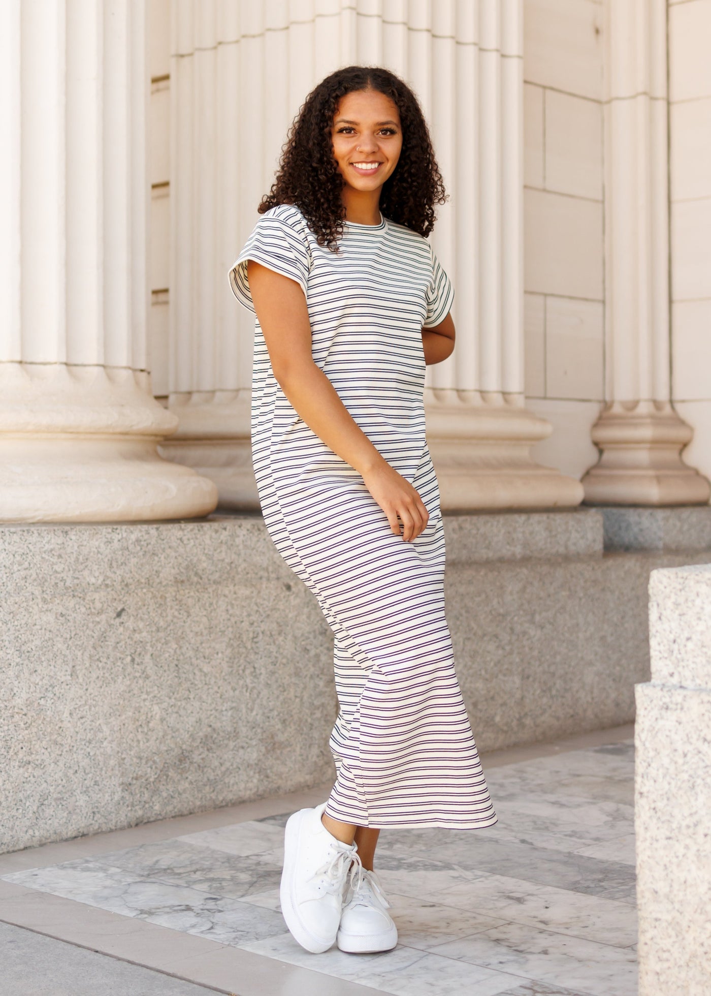 Short sleeve black striped t-shirt dress
