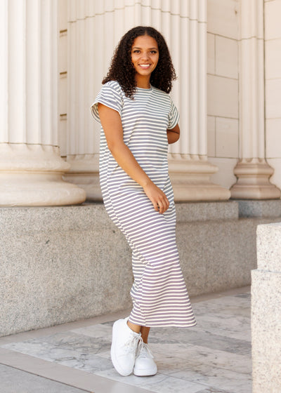 Short sleeve black striped t-shirt dress