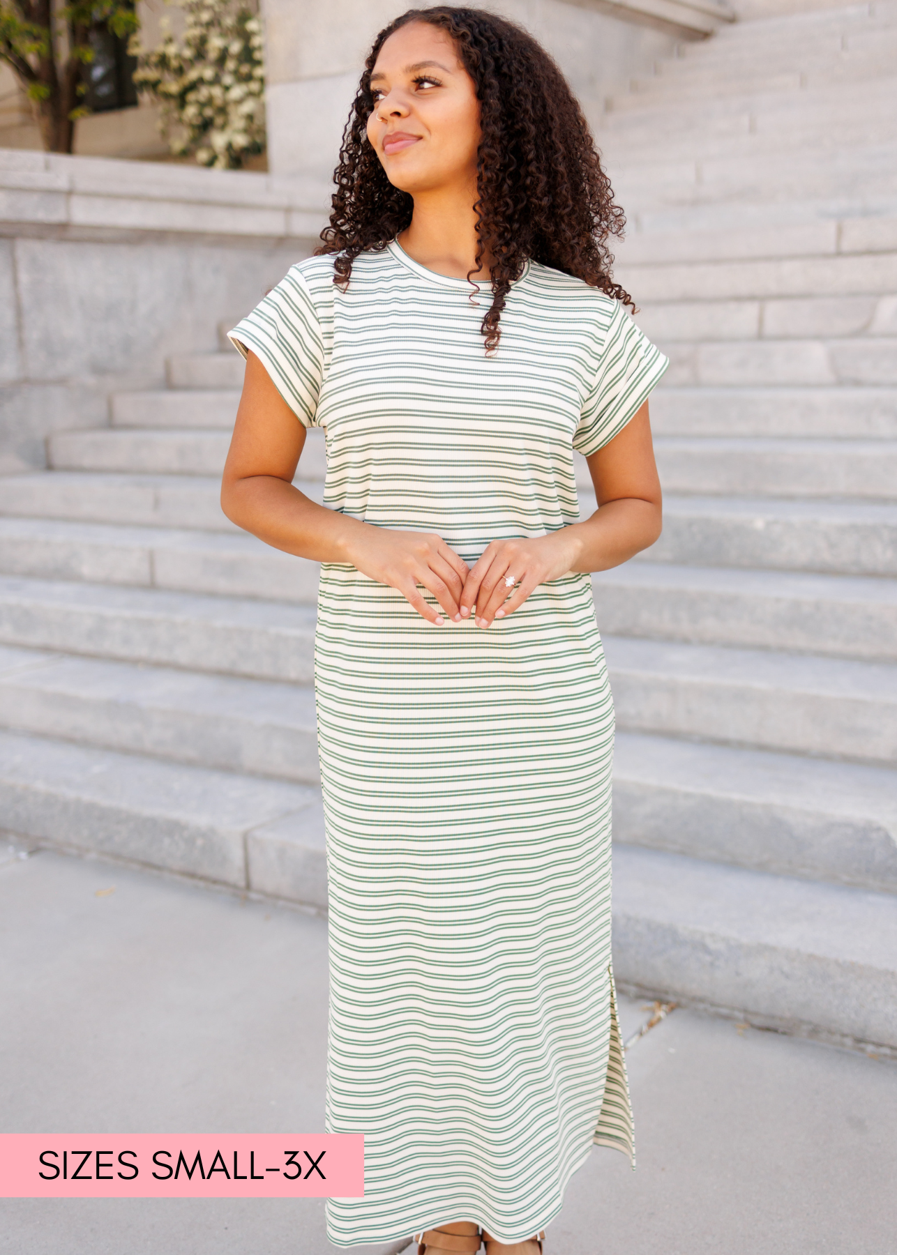 Green stirped t-shirt dress