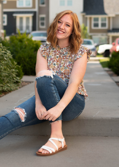 Sleeveless taupe floral top