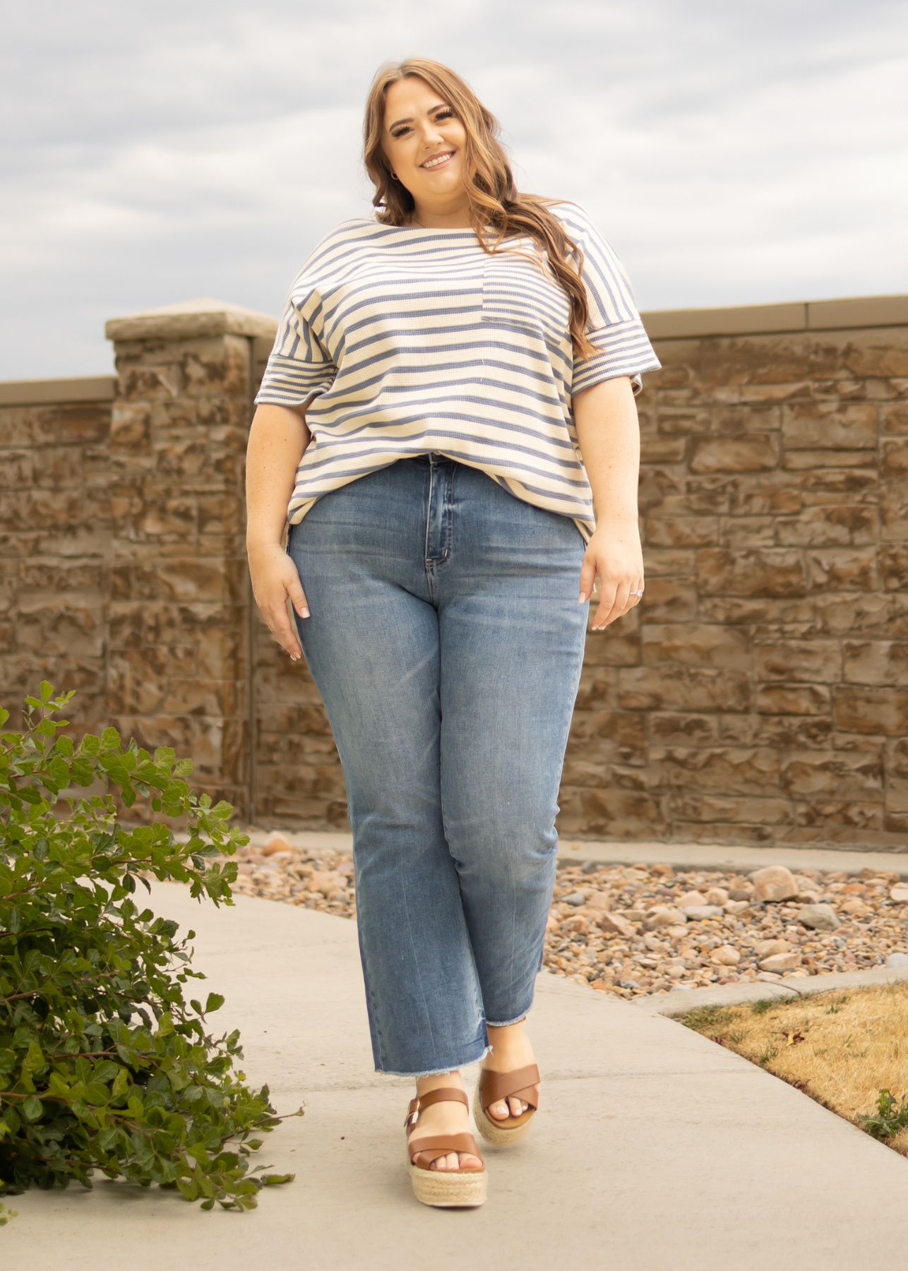 Plus size short sleeve denim top