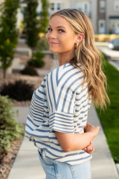 Side view of a denim top