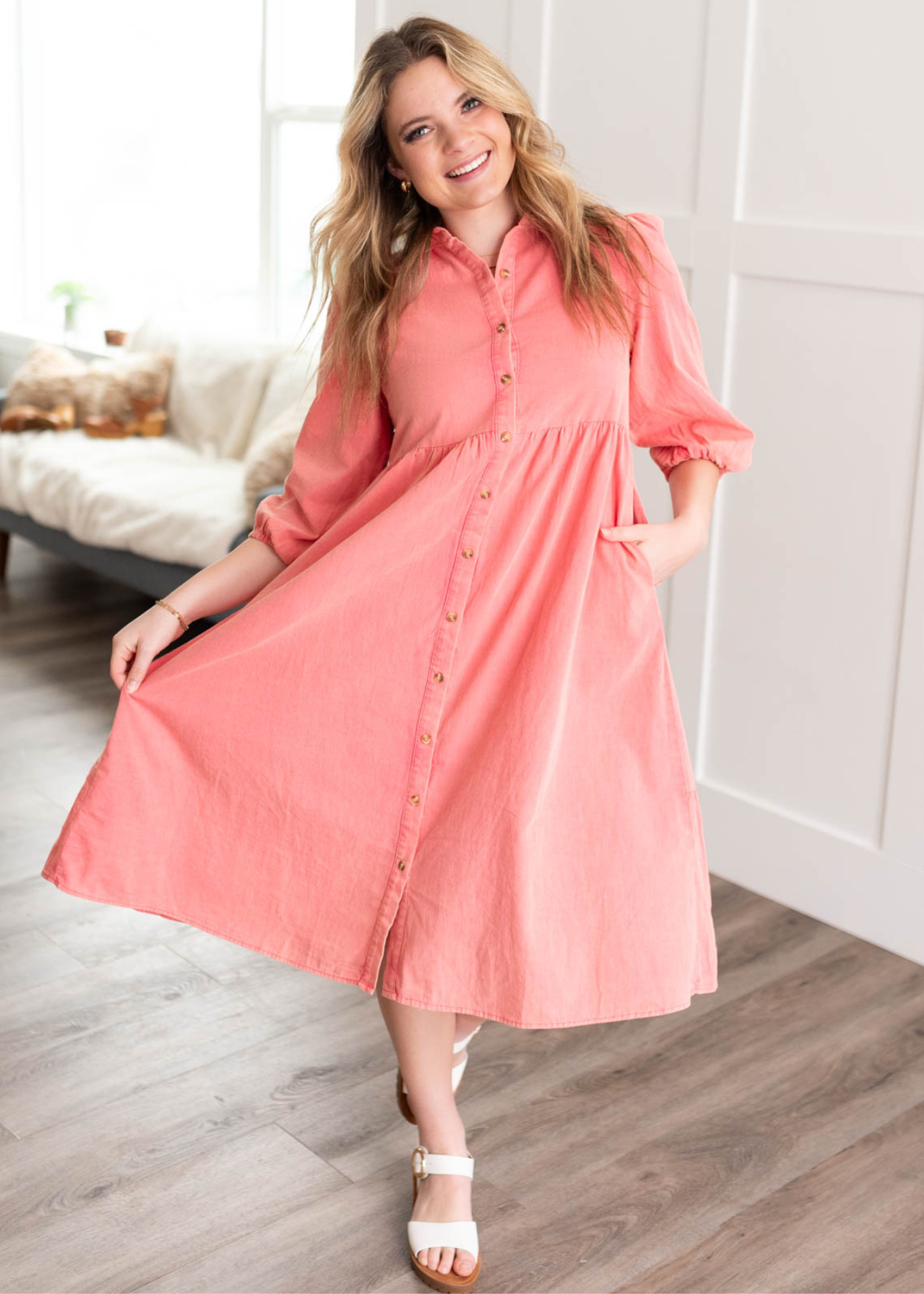 Karlee Pink Button Down Dress