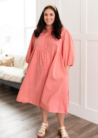 Plus size pink button down dress