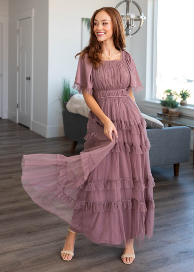 Short sleeve dusty lavender maxi dress