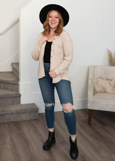 Long sleeve taupe top 