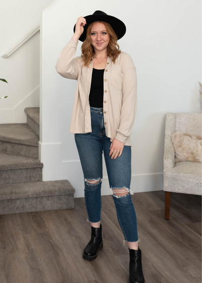 Taupe top that buttons up