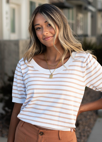 Taupe striped top
