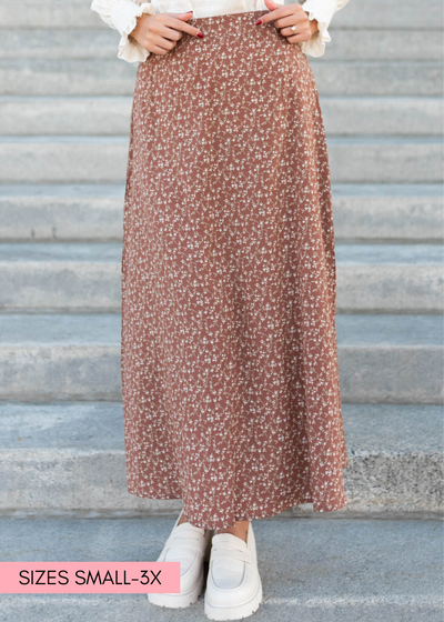 Chestnut floral skirt with ivory flowers