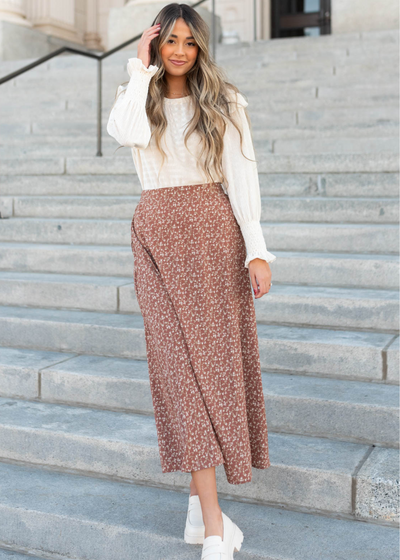 Small print chestnut floral skirt