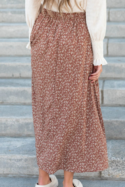 Back view of the chestnut floral skirt
