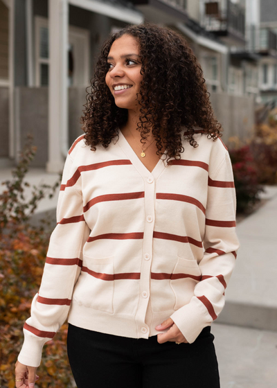 Button up oat stipe cardigan