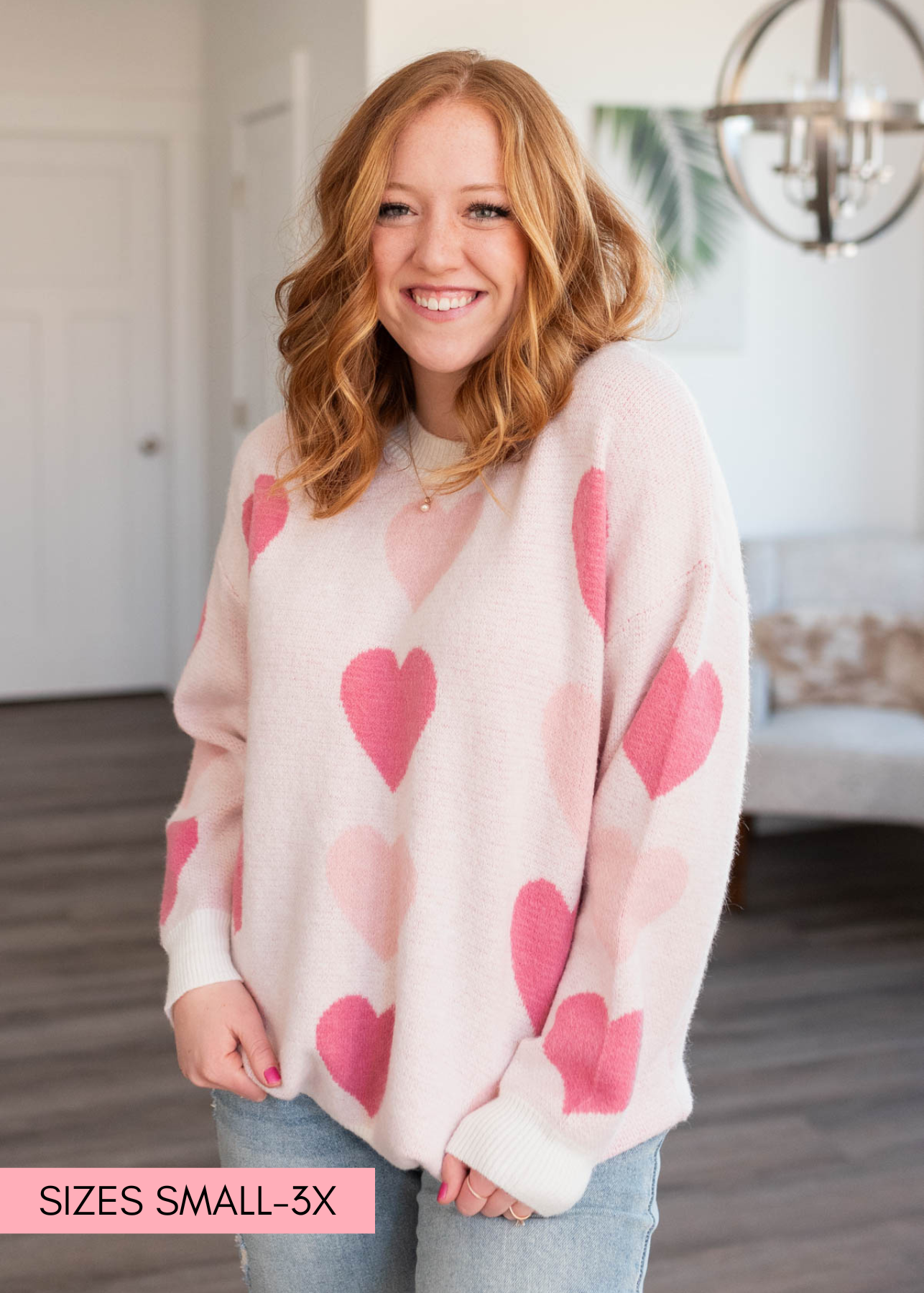 Long sleeve pink heart sweater with long sleeves