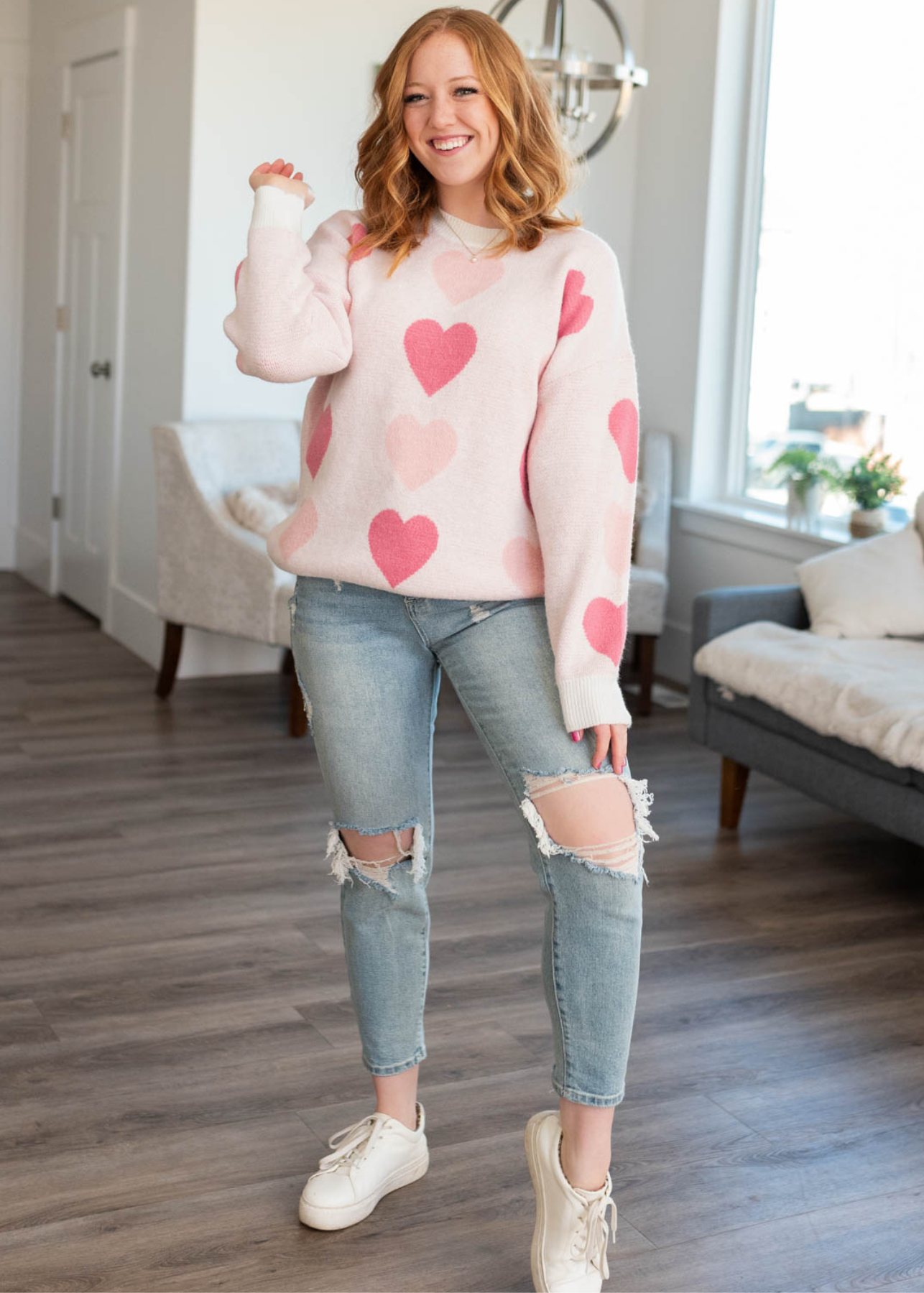 Long sleeve pink heart sweater