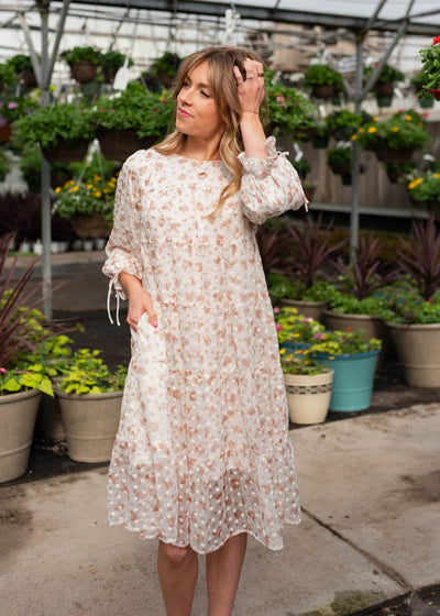 Lined cream floral dot dress
