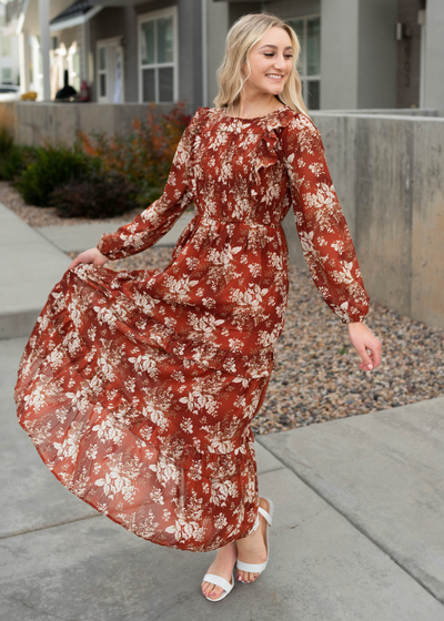 Rust floral maxi dress