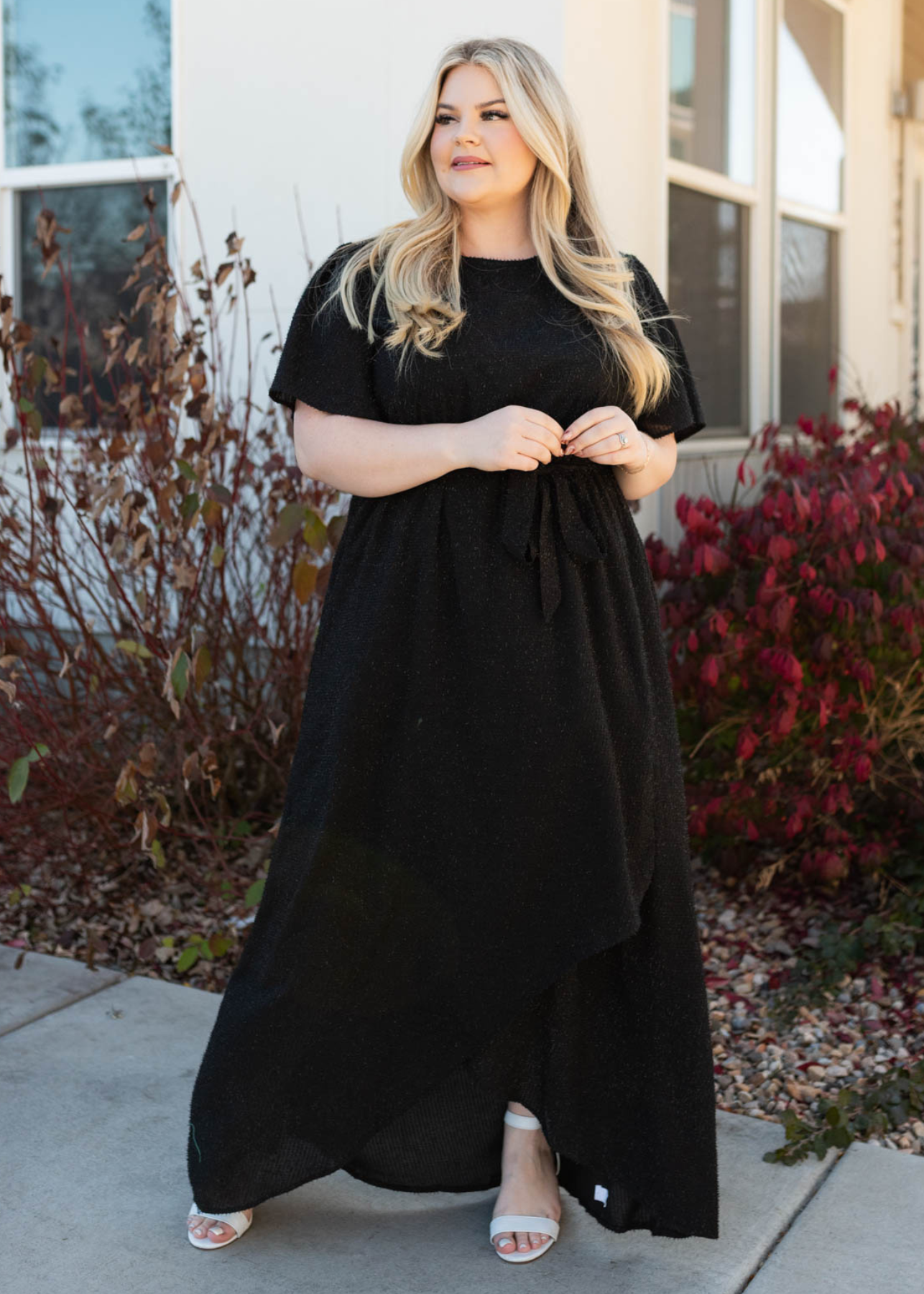 Short sleeve plus size sparkle maxi wrap dress