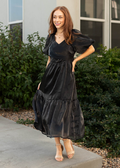 Black dress with a ruffle hem