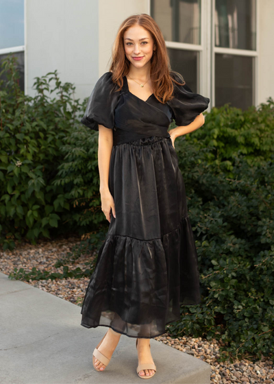 Black dress with short full sleeves