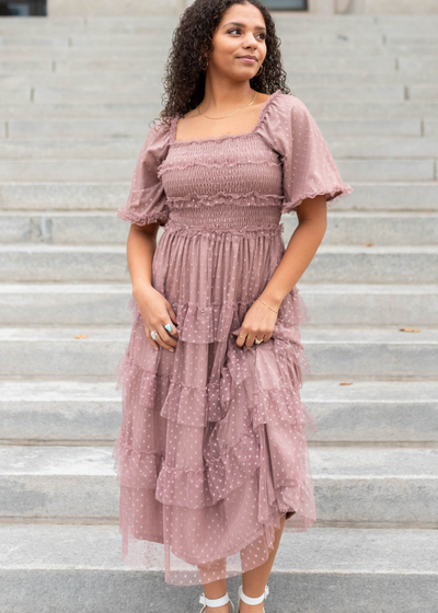 Short sleeve dusty rose dress