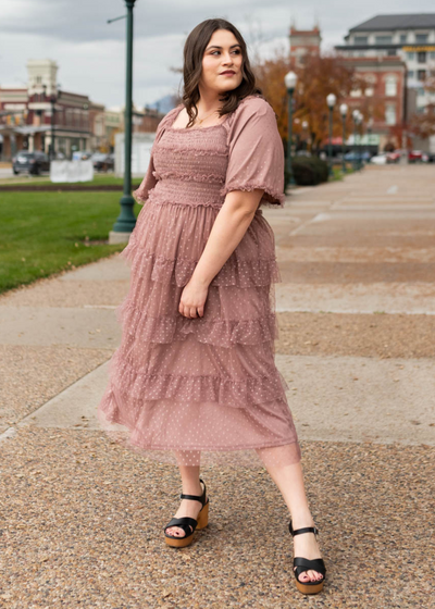 Short sleeve plus size dusty rose dress