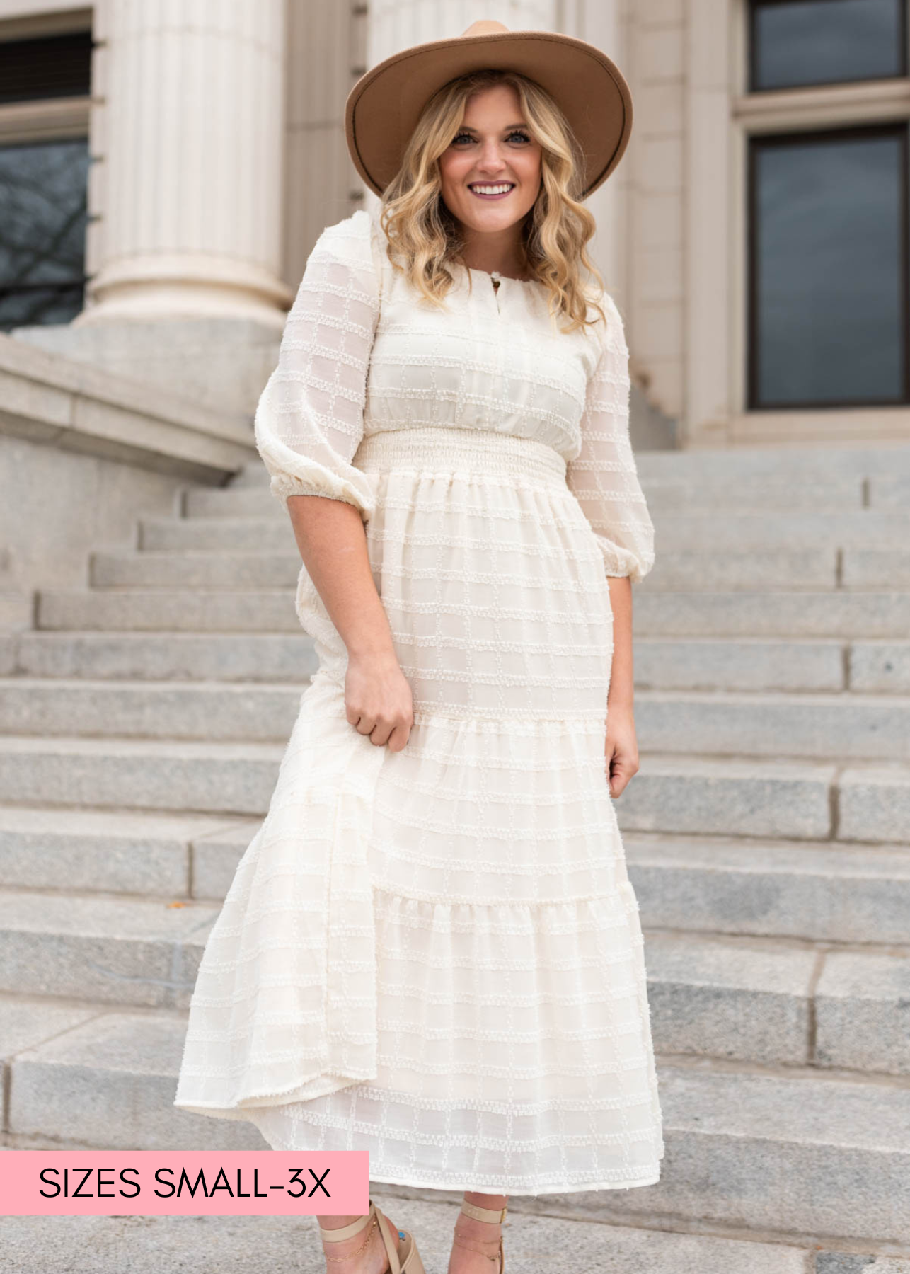 Cream glitter maxi dress with short sleeves and tiered skirt