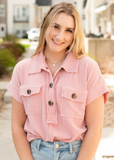 Collared mauve button down top