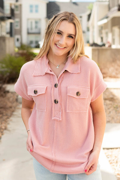 Mauve button down top with a collar