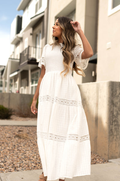 Short sleeve long white dress