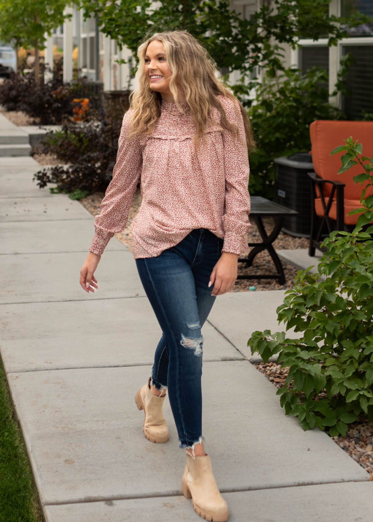 Brick cream print top