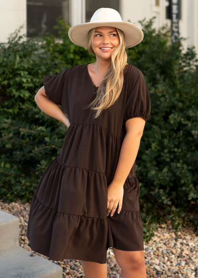 Short sleeve deep brown dress
