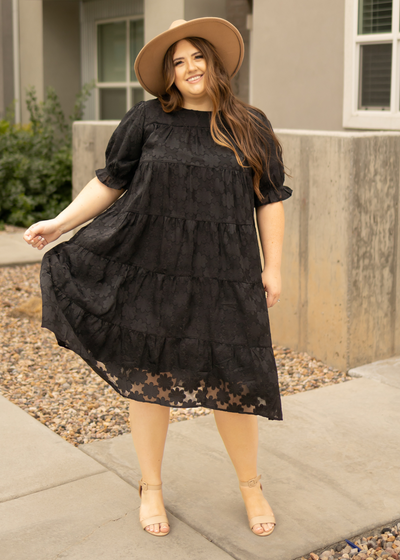 Plus size short sleeve black dress