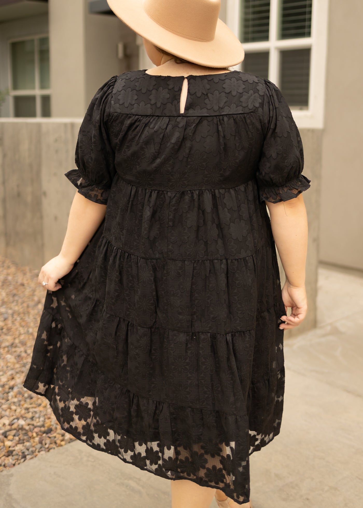 Back view of a plus size black dress