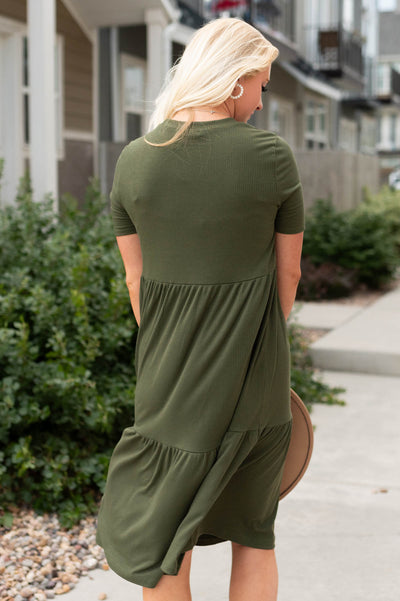 Back view of a olive dress