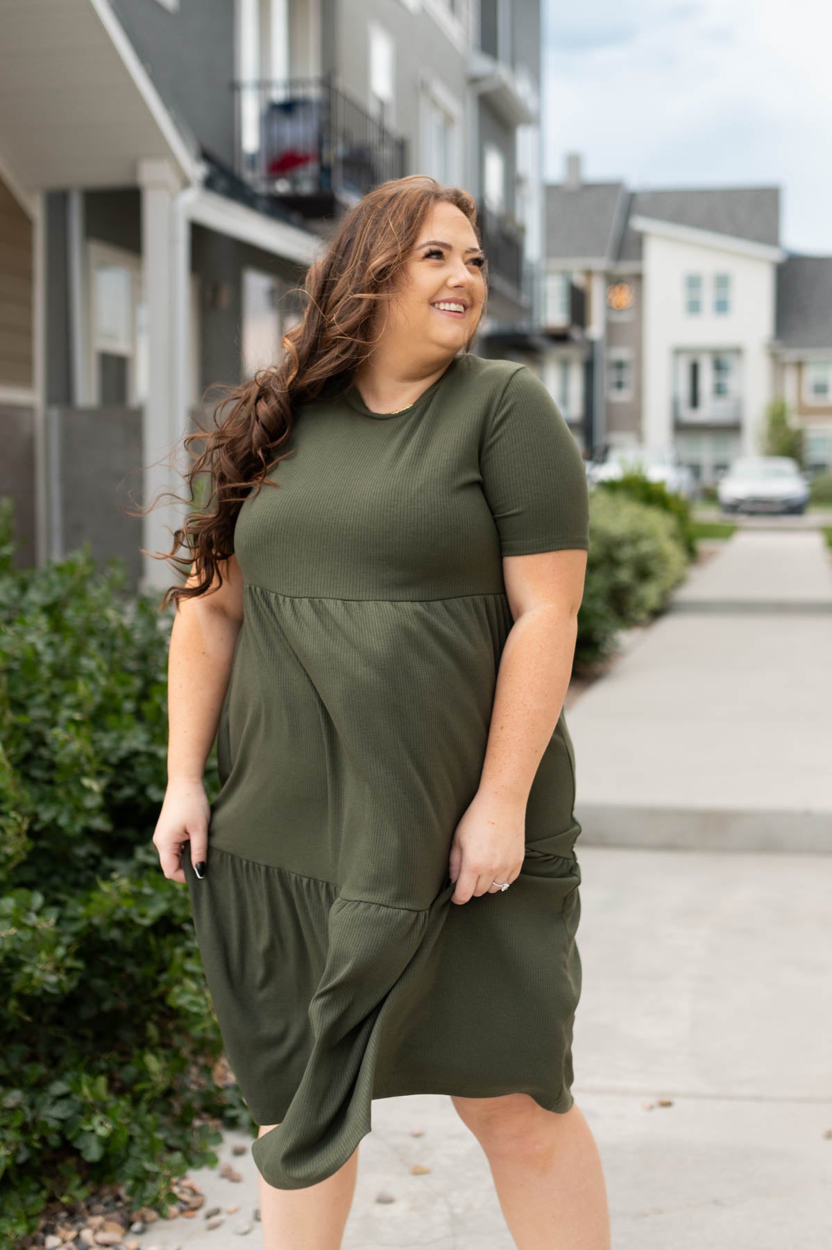 Knee length plus size olive dress