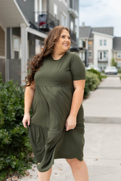 Knee length plus size olive dress