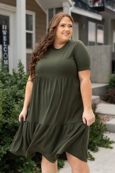 Short sleeve plus size olive dress
