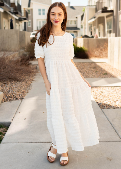 White textured maxi dress