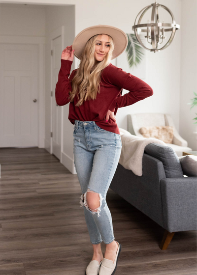Long sleeve burgundy top